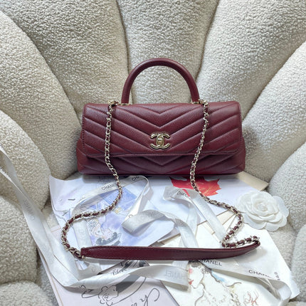 CHANEL 26S COCO HANDLE BAG 32 IN DARK RED GRAINED CALFSKIN GOLD HARDWARE