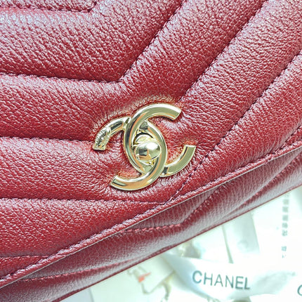 CHANEL 26S COCO HANDLE BAG 32 IN DARK RED GRAINED CALFSKIN GOLD HARDWARE