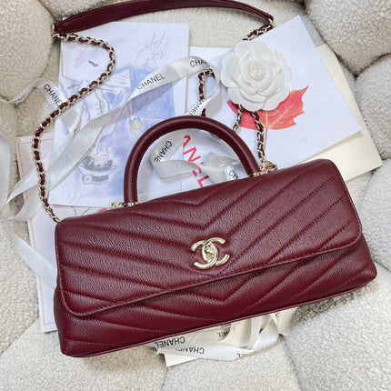 CHANEL 26S COCO HANDLE BAG 32 IN DARK RED GRAINED CALFSKIN GOLD HARDWARE