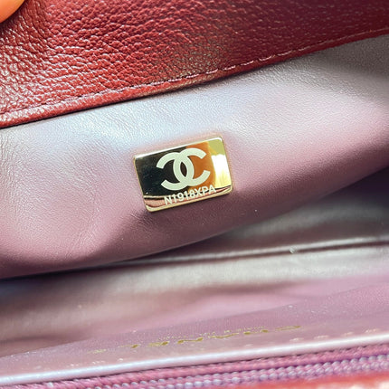 CHANEL 26S COCO HANDLE BAG 32 IN DARK RED GRAINED CALFSKIN GOLD HARDWARE