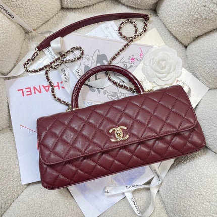 CHANEL 26S COCO HANDLE BAG 32 IN DARK RED CAVIAR CALFSKIN GOLD HARDWARE