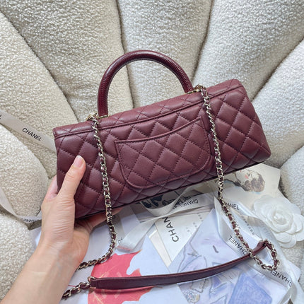 CHANEL 26S COCO HANDLE BAG 32 IN DARK RED CAVIAR CALFSKIN GOLD HARDWARE