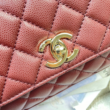 CHANEL 26S COCO HANDLE BAG 32 IN DARK RED CAVIAR CALFSKIN GOLD HARDWARE