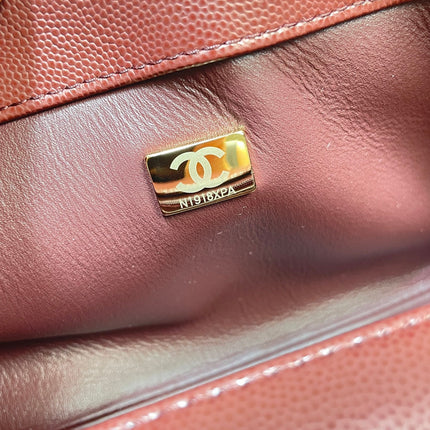CHANEL 26S COCO HANDLE BAG 32 IN DARK RED CAVIAR CALFSKIN GOLD HARDWARE