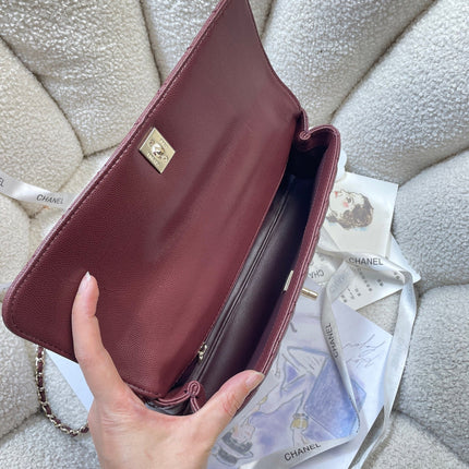 CHANEL 26S COCO HANDLE BAG 32 IN DARK RED CAVIAR CALFSKIN GOLD HARDWARE
