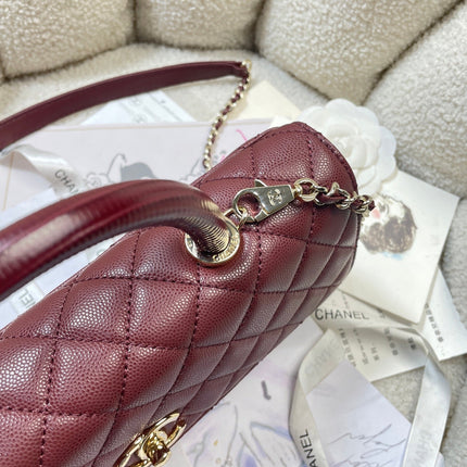 CHANEL 26S COCO HANDLE BAG 32 IN DARK RED CAVIAR CALFSKIN GOLD HARDWARE