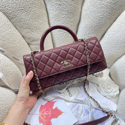 CHANEL 26S COCO HANDLE BAG 32 IN DARK RED CAVIAR CALFSKIN GOLD HARDWARE