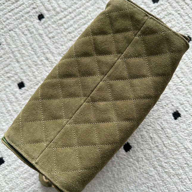CHANEL 25S HOBO BAG 30 IN MOSS GREEN SUEDE WITH GOLD HARDWARE