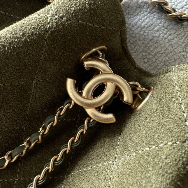 CHANEL 25S HOBO BAG 30 IN MOSS GREEN SUEDE WITH GOLD HARDWARE