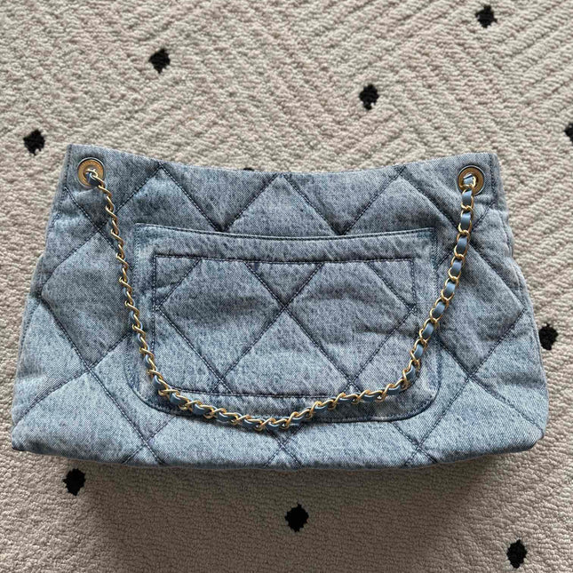 CHANEL 25S HOBO BAG 38 IN BLUE DENIM WITH GOLD HARDWARE