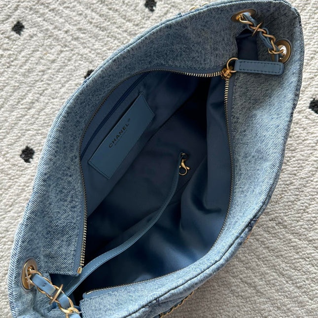 CHANEL 25S HOBO BAG 38 IN BLUE DENIM WITH GOLD HARDWARE