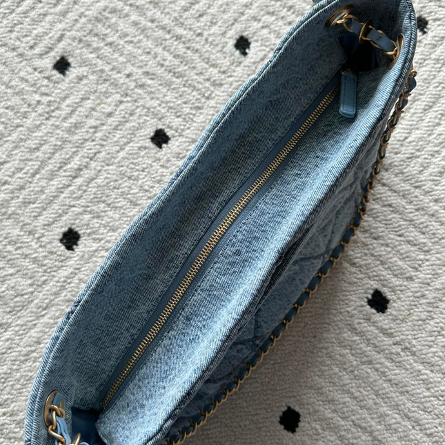 CHANEL 25S HOBO BAG 38 IN BLUE DENIM WITH GOLD HARDWARE