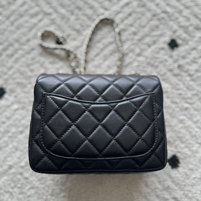 CHANEL 25S CLASSIC FLAP BAG MINI 18 IN BLACK LAMBSKIN WITH GOLD HARDWARE