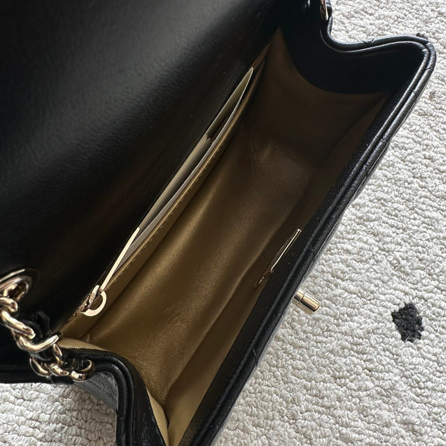 CHANEL 25S CLASSIC FLAP BAG MINI 18 IN BLACK LAMBSKIN WITH GOLD HARDWARE