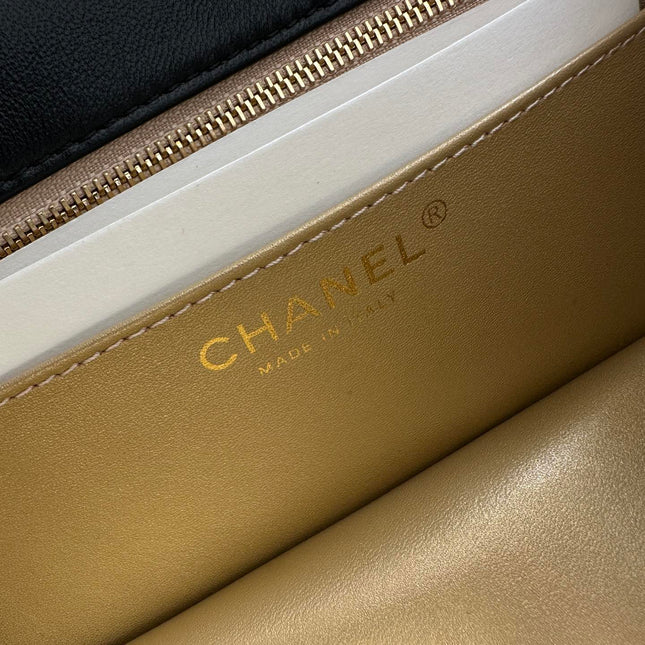 CHANEL 25S CLASSIC FLAP BAG MINI 20 IN BLACK LAMBSKIN WITH GOLD HARDWARE