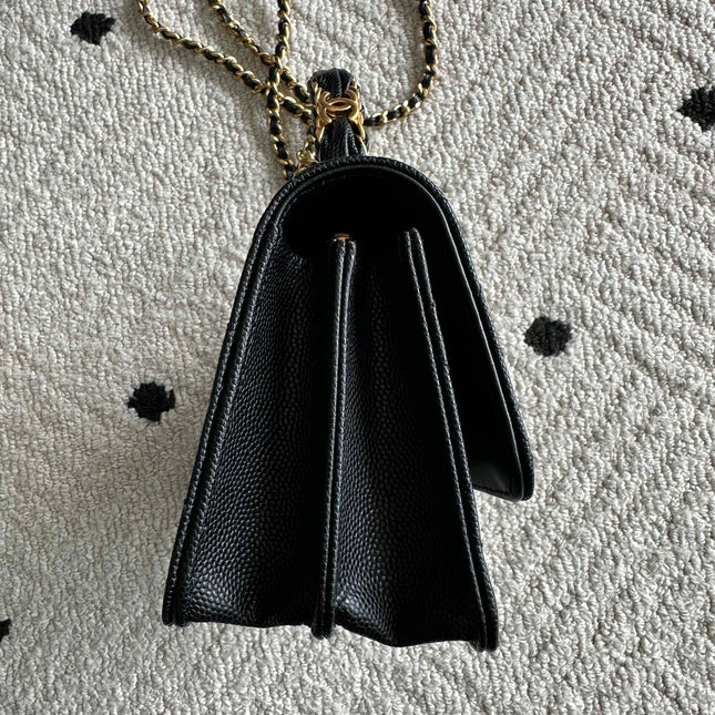 CHANEL 25S CLASSIC WALLET ON CHAIN 19 IN BLACK LAMBSKIN WITH GOLD HARDWARE