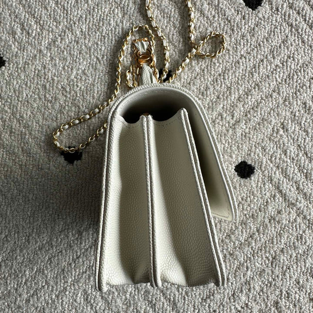 CHANEL 25S CLASSIC WALLET ON CHAIN 19 IN WHITE LAMBSKIN WITH GOLD HARDWARE