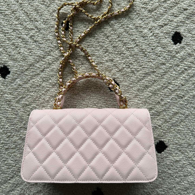 CHANEL 25S CLASSIC WALLET ON CHAIN 19 IN LIGHT PINK LAMBSKIN WITH GOLD HARDWARE