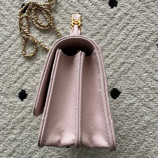 CHANEL 25S CLASSIC WALLET ON CHAIN 19 IN LIGHT PINK LAMBSKIN WITH GOLD HARDWARE