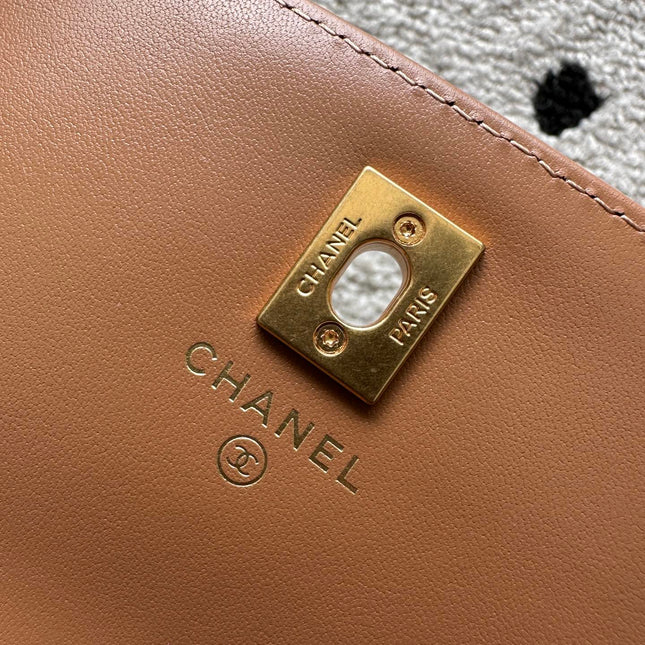 CHANEL 25S CLASSIC WALLET ON CHAIN 19 IN BROWN LAMBSKIN WITH GOLD HARDWARE