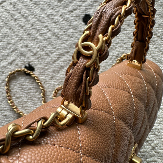 CHANEL 25S CLASSIC WALLET ON CHAIN 19 IN BROWN LAMBSKIN WITH GOLD HARDWARE