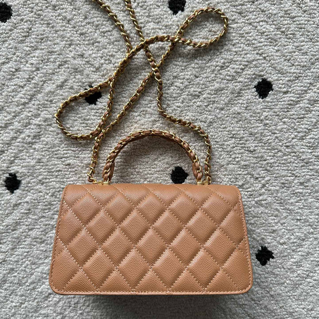 CHANEL 25S CLASSIC WALLET ON CHAIN 19 IN BROWN LAMBSKIN WITH GOLD HARDWARE