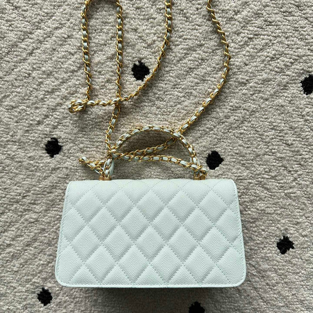 CHANEL 25S CLASSIC WALLET ON CHAIN 19 IN MINT GREEN PASTEL LAMBSKIN WITH GOLD HARDWARE