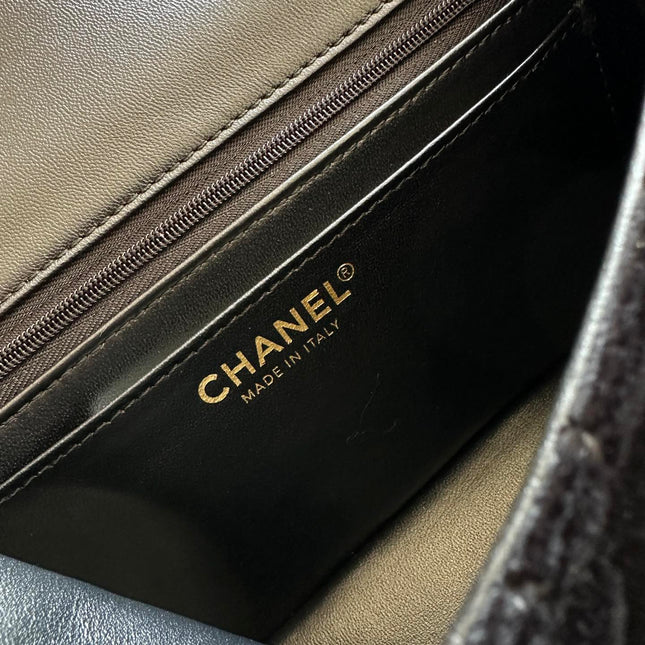 CHANEL 25S MINI FLAP BAG 23 IN BLACK VELVET WITH GOLD HARDWARE