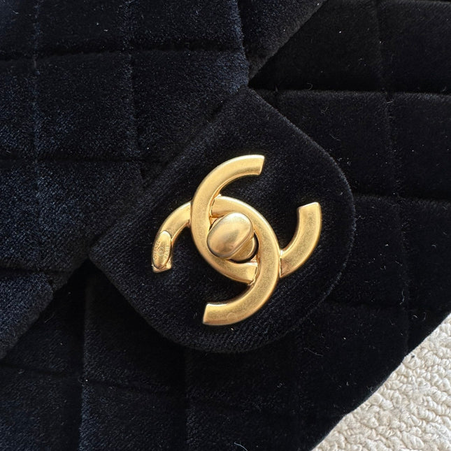 CHANEL 25S MINI FLAP BAG 23 IN BLACK VELVET WITH GOLD HARDWARE
