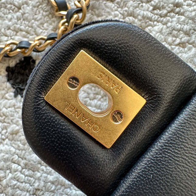 CHANEL 25S MINI FLAP BAG 23 IN BLACK VELVET WITH GOLD HARDWARE
