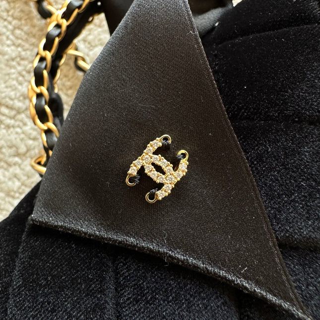 CHANEL 25S MINI FLAP BAG 23 IN BLACK VELVET WITH GOLD HARDWARE