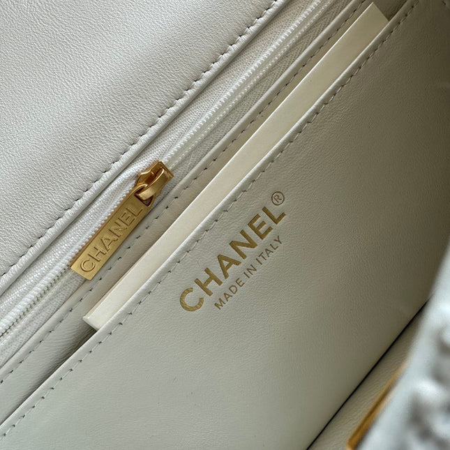CHANEL 25S MINI FLAP BAG 23 IN CREAM WHITE TWEED WITH GOLD HARDWARE