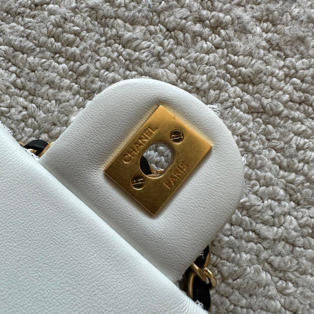 CHANEL 25S MINI FLAP BAG 23 IN CREAM WHITE TWEED WITH GOLD HARDWARE