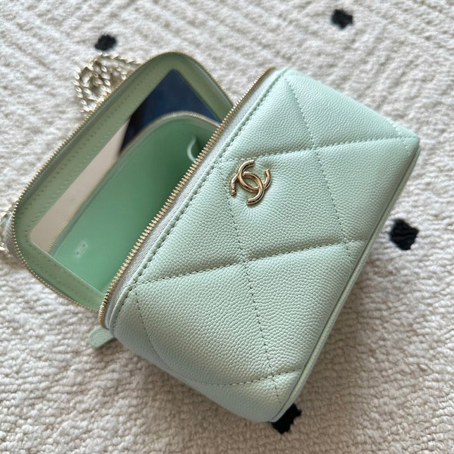CHANEL 25S VANITY BAG 17 IN MINT GREEN CAVIAR LEATHER
