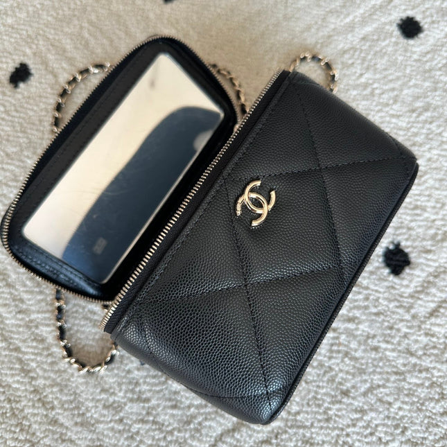 CHANEL 25S VANITY BAG 17 IN BLACK CAVIAR LEATHER WITH GOLD HARDWARE