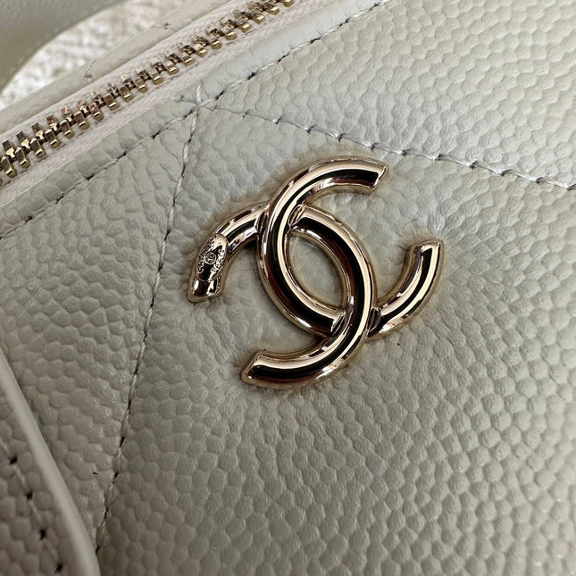 CHANEL 25S VANITY BAG 17 IN WHITE CAVIAR LEATHER WITH GOLD HARDWARE
