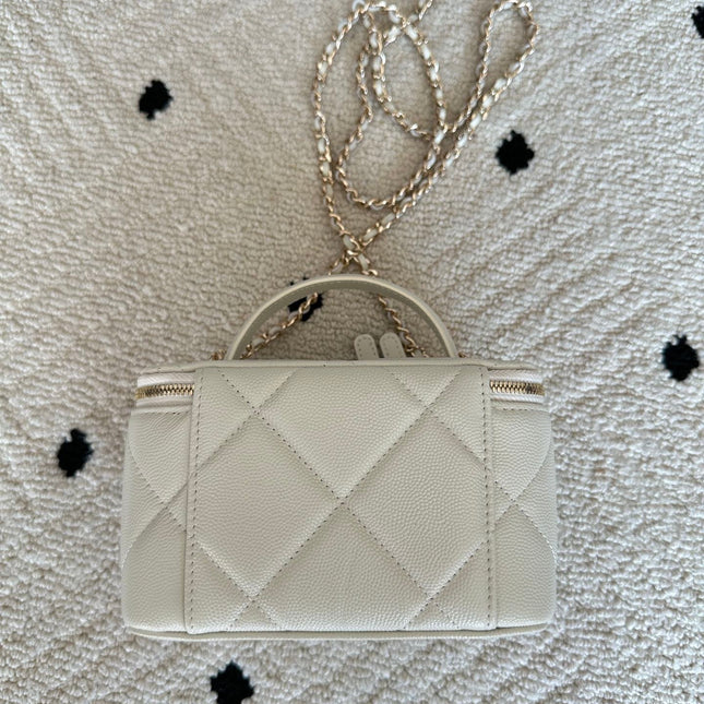 CHANEL 25S VANITY BAG 17 IN WHITE CAVIAR LEATHER WITH GOLD HARDWARE