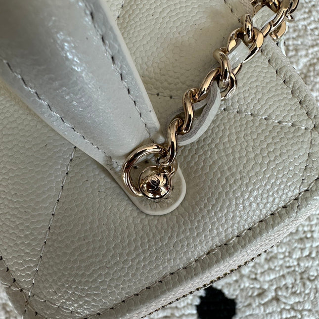 CHANEL 25S VANITY BAG 17 IN WHITE CAVIAR LEATHER WITH GOLD HARDWARE