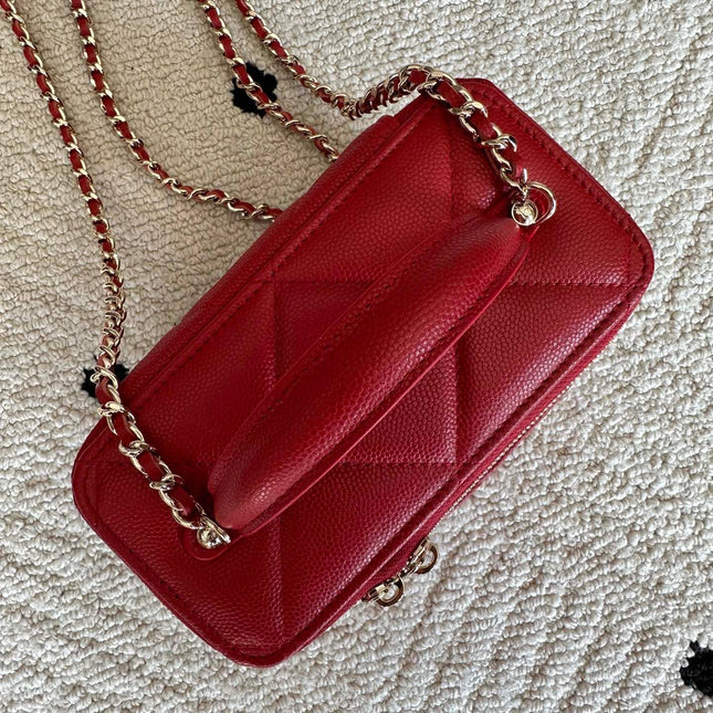 CHANEL 25S VANITY BAG 17 IN RED CAVIAR LEATHER WITH GOLD HARDWARE