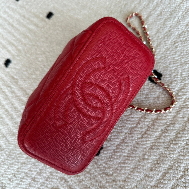CHANEL 25S VANITY BAG 17 IN RED CAVIAR LEATHER WITH GOLD HARDWARE