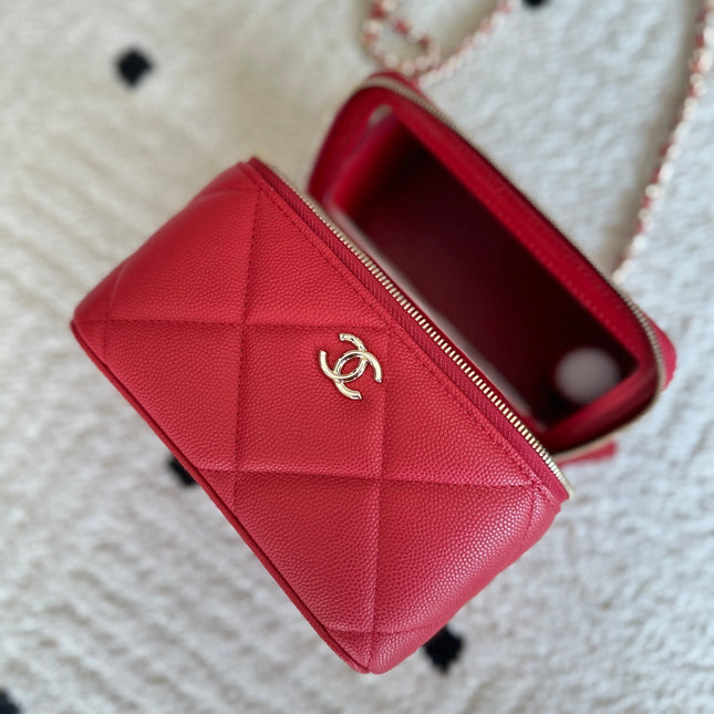 CHANEL 25S VANITY BAG 17 IN RED CAVIAR LEATHER WITH GOLD HARDWARE