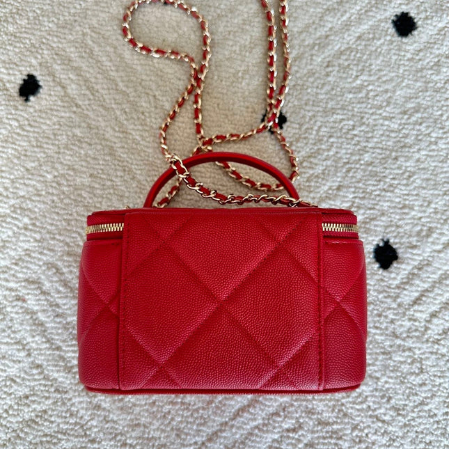 CHANEL 25S VANITY BAG 17 IN RED CAVIAR LEATHER WITH GOLD HARDWARE