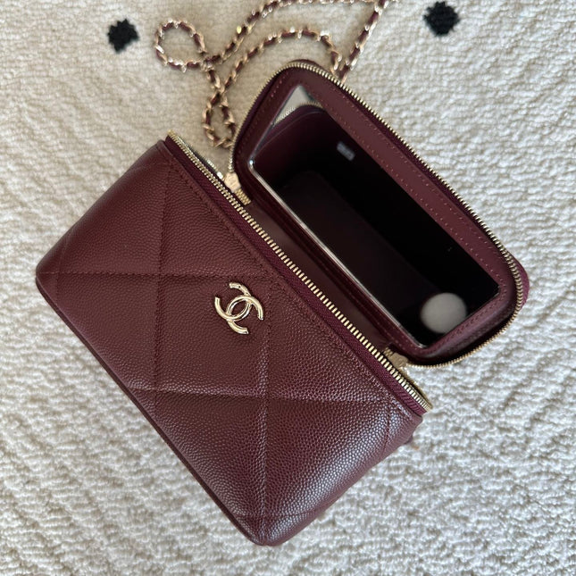 CHANEL 25S VANITY BAG 17 IN DARK RED CAVIAR LEATHER WITH GOLD HARDWARE