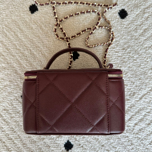CHANEL 25S VANITY BAG 17 IN DARK RED CAVIAR LEATHER WITH GOLD HARDWARE