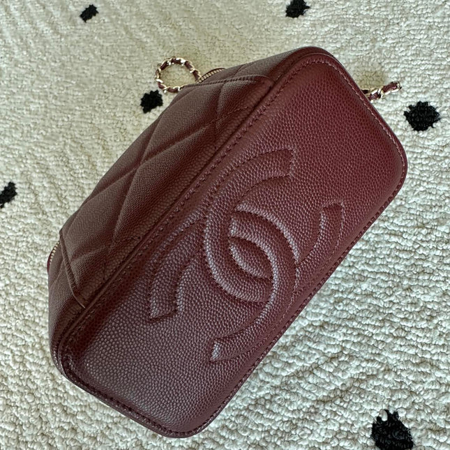 CHANEL 25S VANITY BAG 17 IN DARK RED CAVIAR LEATHER WITH GOLD HARDWARE
