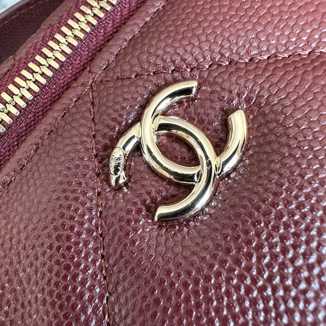CHANEL 25S VANITY BAG 17 IN DARK RED CAVIAR LEATHER WITH GOLD HARDWARE