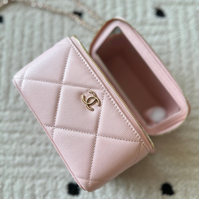 CHANEL 25S VANITY BAG 17 IN LIGHT PINK CAVIAR LEATHER WITH GOLD HARDWARE