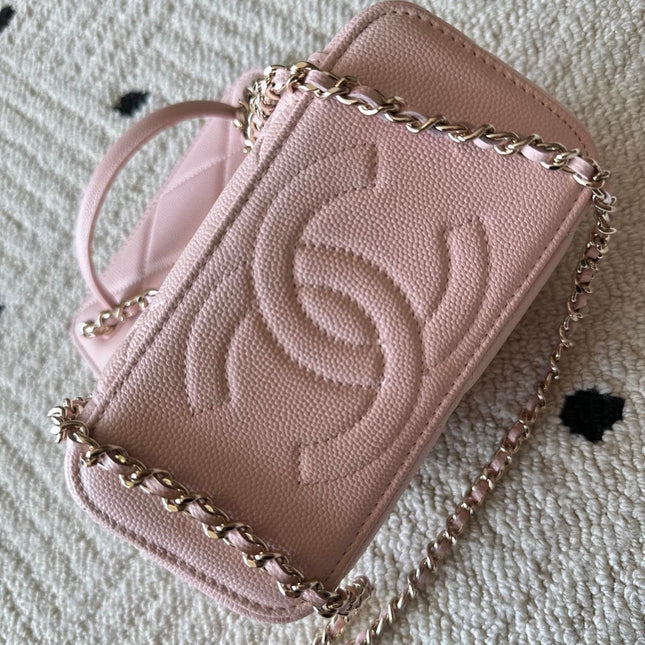 CHANEL 25S VANITY BAG 17 IN LIGHT PINK CAVIAR LEATHER WITH GOLD HARDWARE