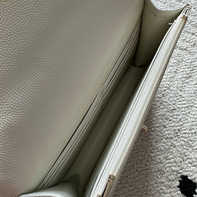 CHANEL 25S MINI FLAP BAG 19 IN WHITE CAVIAR LEATHER