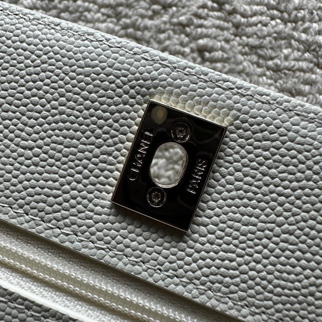 CHANEL 25S MINI FLAP BAG 19 IN WHITE CAVIAR LEATHER